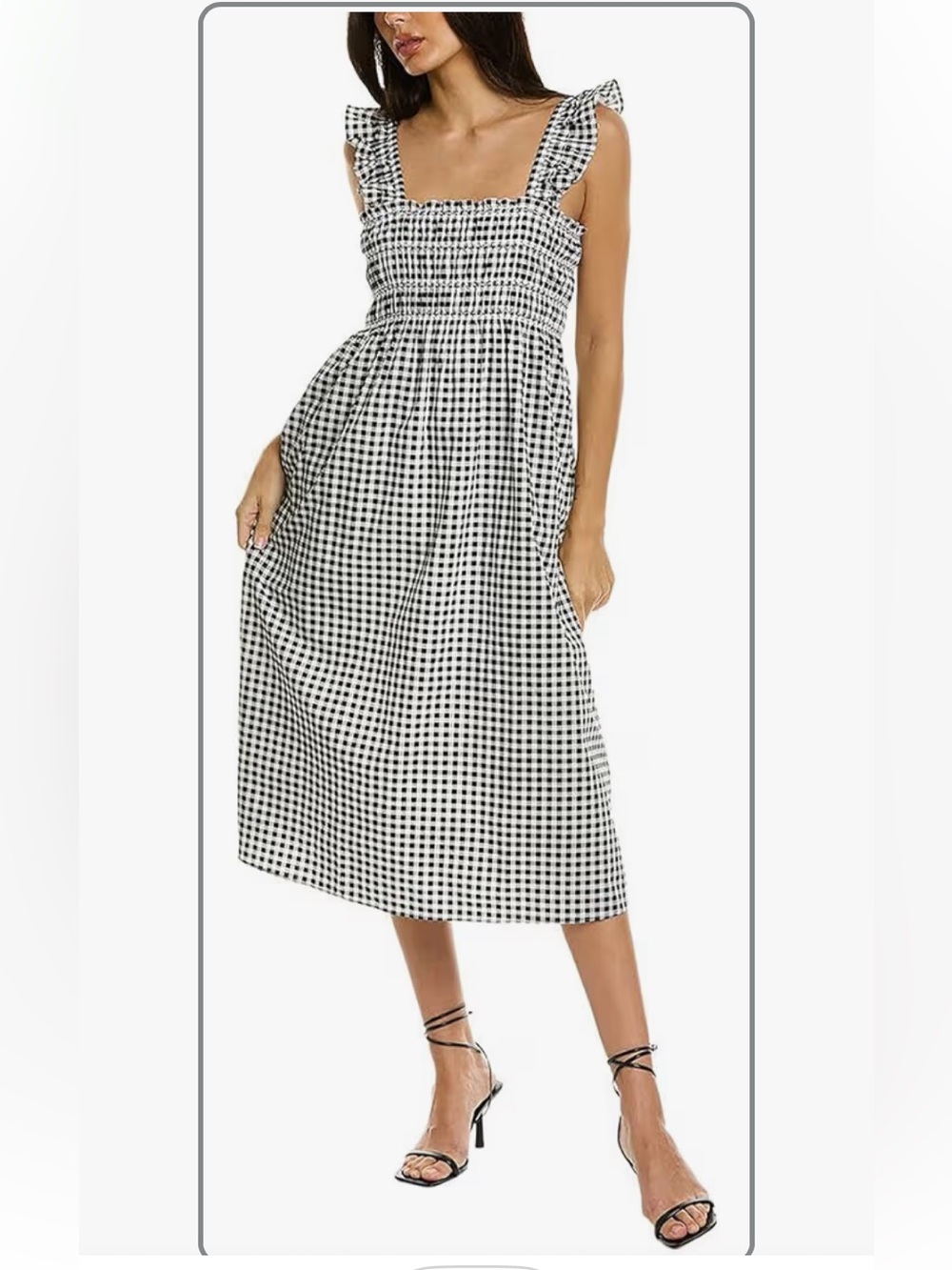 BCBGeneration Black and White Gingham Smocked Midi Dress